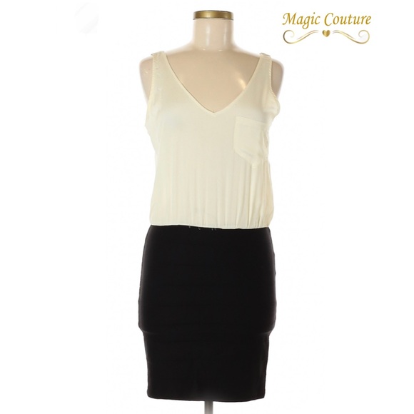 AQUA Bloomingdales Cream Tank Black Mini Skirt Dress🖤🤍🖤 - Picture 1 of 6